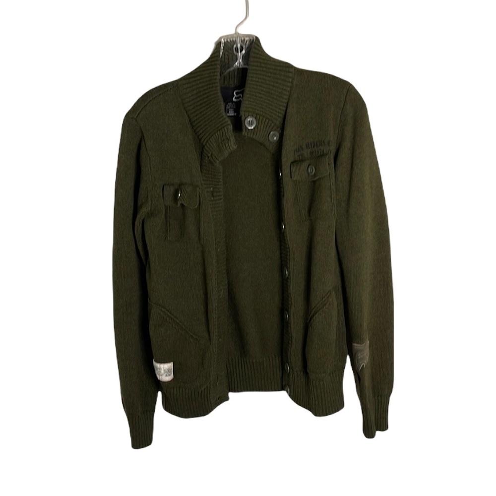 Fox Racing Military Green Button Down Cardigan Sweater Size Large
